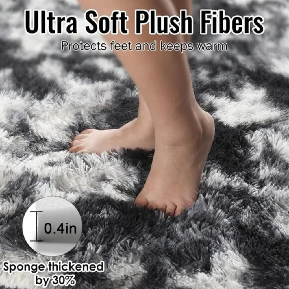 New 5x8 Black White Grey Shag Rug, Fluffy Soft Carpet for Home & Room Decor